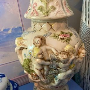 PRICE FIRM Antique Cherub Ginger Jar - Pastel Colors - Grandmillennial Decor